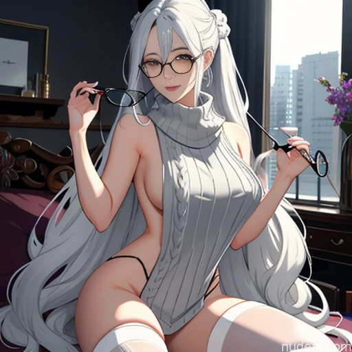 related ai porn images free for Woman One Glasses Long Hair 20s Seductive White Hair Bangs White Soft Anime Crisp Anime Bedroom Virgin Killer Sweater V4 Thigh Socks Skinny Straddling Messy