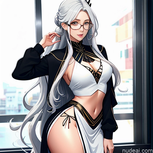 related ai porn images free for Woman One Glasses Long Hair 20s Seductive White Hair Bangs White Soft Anime Crisp Anime Bedroom Skinny Messy Dance Dress: Belly Dance Yoga