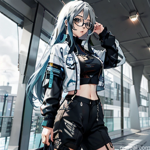 related ai porn images free for Woman One Skinny Long Hair Glasses 20s Seductive White Hair Straight Bangs White Soft Anime Crisp Anime Tokyo Close-up View Urban Samurai V2 Crop Top Jacket Short Shorts Whale Tail (Clothing)