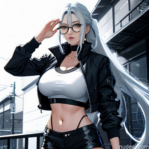 related ai porn images free for Woman One Skinny Long Hair Glasses 20s Seductive White Hair Straight Bangs White Close-up View Crop Top Jacket Short Shorts Whale Tail (Clothing) Thigh Socks Urban Samurai V1 Tokyo