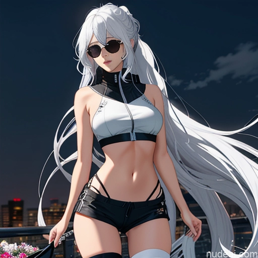 related ai porn images free for Woman One Skinny Long Hair 20s Seductive White Hair Straight Bangs White Close-up View Crop Top Jacket Short Shorts Whale Tail (Clothing) Thigh Socks Tokyo Urban Samurai V2 MASK