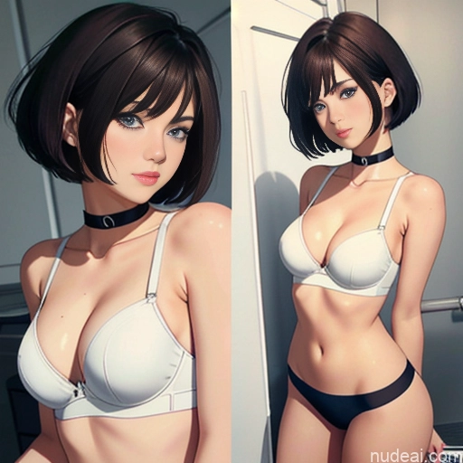 ai nude image of pics of One 18 Sorority White Brunette Short Hair Pixie Skinny Small Tits Small Ass Choker Underwear Side View Soft + Warm Soft Anime