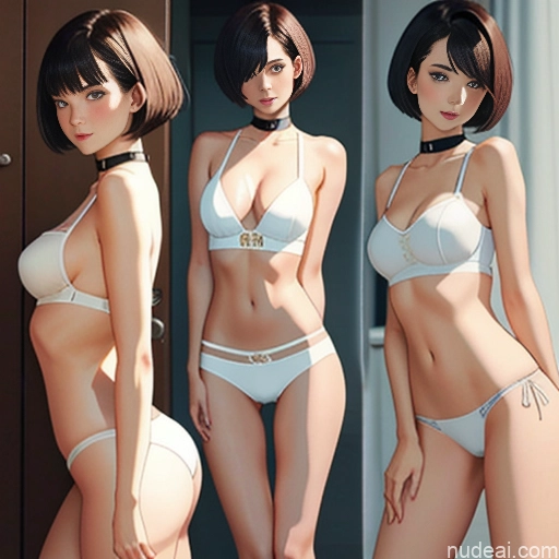 ai nude image of pics of One 18 Sorority White Brunette Short Hair Pixie Skinny Small Tits Small Ass Choker Underwear Side View Soft + Warm Soft Anime