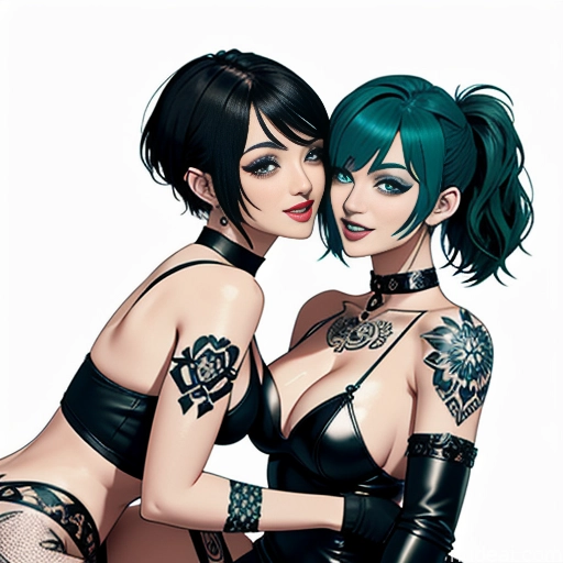 related ai porn images free for Model Two Tattoos Short Hair Small Ass Small Tits 20s Laughing Blue Hair Pigtails Dark Fantasy Straddling Bending Over Boots Choker Fishnet Leather Micro Skirt Gloves Goth Partially Nude Transparent Bedroom Green Hair Ginger