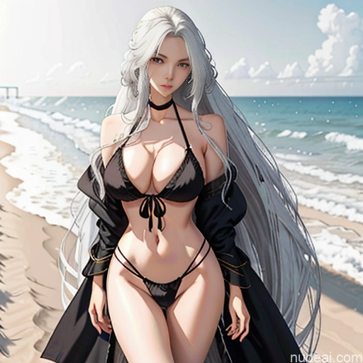 related ai porn images free for Woman One Skinny Long Hair 20s Seductive White Hair Bangs Messy White Soft Anime Beach True Off-shoulder Bikini Crisp Anime Legspread