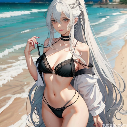 related ai porn images free for Woman One Skinny Long Hair 20s Seductive White Hair Bangs Messy White Soft Anime Beach True Off-shoulder Bikini Crisp Anime Undressing Bra