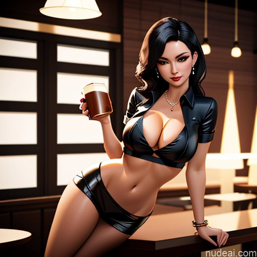 related ai porn images free for Model One Perfect Boobs Big Hips Human SexToy 30s Sexy Face Black Hair Slicked Asian Soft + Warm 3d Cafe Blouse High Heels Cleavage Beer Pearl Jewelry Bright Lighting Detailed