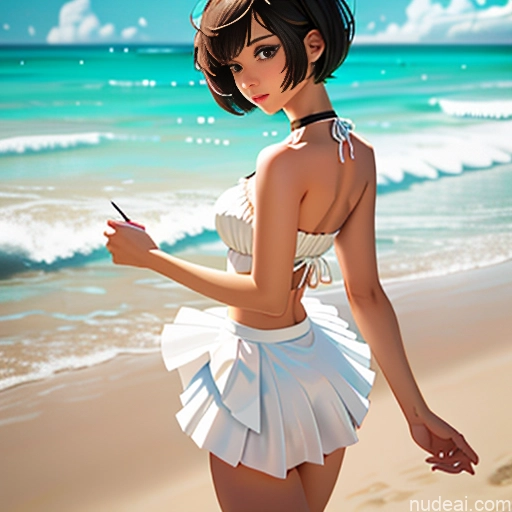 One Sorority Skinny Small Tits Small Ass Short Short Hair Brunette Pixie Messy White Soft Anime Illustration Beach Choker Better Swimwear Beach Tutu Angel