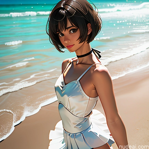 One Sorority Skinny Small Tits Small Ass Short Short Hair Brunette Pixie Messy White Soft Anime Illustration Beach Choker Better Swimwear Beach Tutu Devil