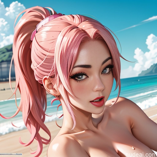 ai nude image of pics of Milf Busty Pink Hair Russian One Asian Ahegao 20s Crisp Anime Beach Nude Ponytail On Back Cumshot Close-up View