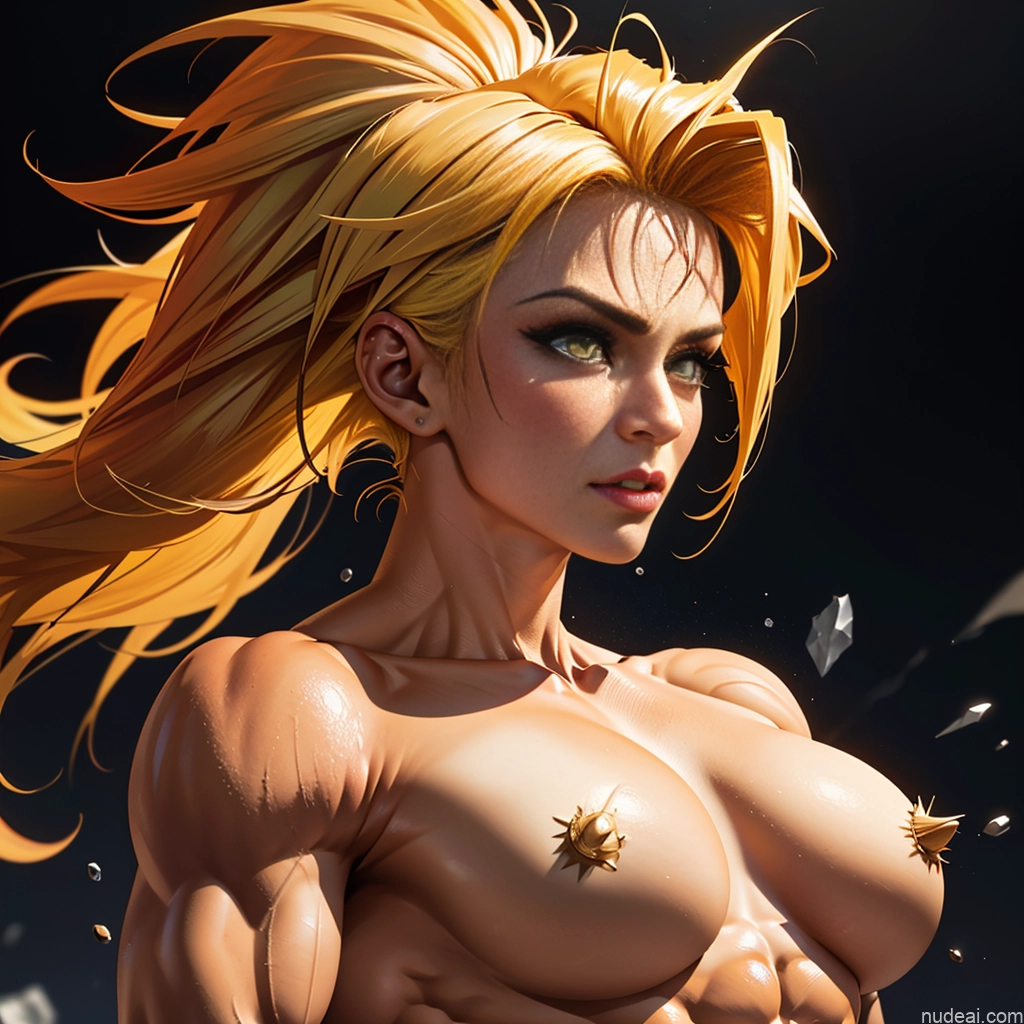 Super Saiyan Super Saiyan 4 Woman Bodybuilder Busty Front View Abs Muscular