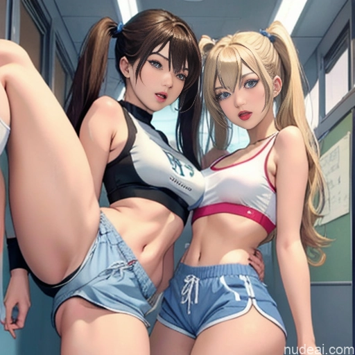 ai nude image of pics of Asian Sorority Two 18 Sexy Face Blonde Brunette Pigtails Straight School Hallway Dolphin Shorts Scissors Pose On Back Cumshot Crisp Anime Skin Detail (beta) Anime Detailed