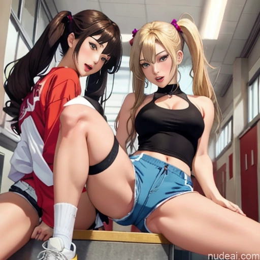 ai nude image of pics of Asian Sorority Two 18 Sexy Face Blonde Brunette Pigtails Straight School Hallway Dolphin Shorts Scissors Pose On Back Cumshot Crisp Anime Skin Detail (beta) Anime Detailed