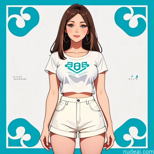 One Sorority Brunette White High-waist Denim Shorts Illustration Soft Anime