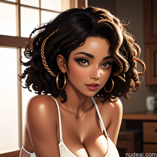 related ai porn images free for Dark Skin African Tribal Goth Huge Boobs Beautiful Short Hair Curly Hair Sexy Face Close-up View Squatting Bending Over Bra Casual Cleavage