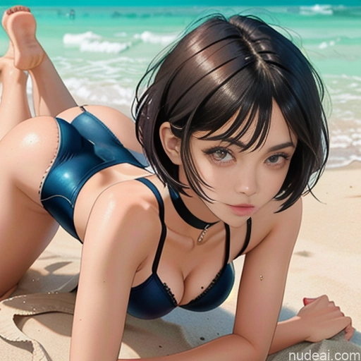 One 18 Skinny Small Tits Small Ass Short Short Hair Brunette Pixie White Choker Better Swimwear One Piece V2 Pose 不小心摔倒 Fallen_down