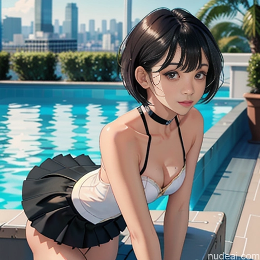 One 18 Skinny Small Tits Small Ass Short Short Hair Brunette Pixie White Choker Better Swimwear Beach Tutu Pose 不小心摔倒 Fallen_down Pool