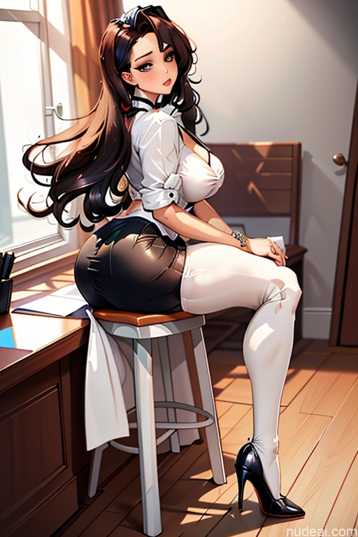 Huge Boobs Beautiful Big Ass Thick Big Hips Cleavage Suit Shirt High Heels Choker Chemise Blouse Scrunchbutt Leggings Mini Skirt Maid Thigh Socks