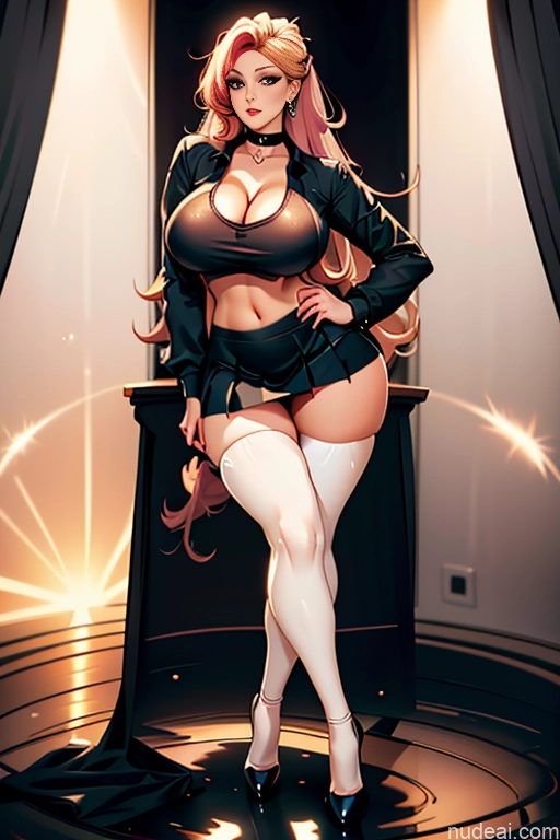 Huge Boobs Beautiful Big Ass Thick Big Hips Cleavage Suit Shirt High Heels Choker Chemise Blouse Scrunchbutt Leggings Mini Skirt Maid Thigh Socks