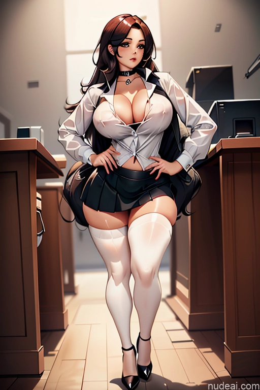 Huge Boobs Beautiful Big Ass Thick Big Hips Cleavage Suit Shirt High Heels Choker Chemise Blouse Scrunchbutt Leggings Mini Skirt Thigh Socks Police