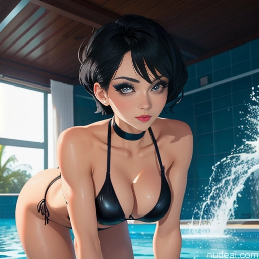 Beautiful Skinny Perfect Body Background Waterpark 18 Black Hair Bathing Choker Bikini One Piece Swimsuit Dark Lighting Perfect Boobs Short Hair Pigtails Small Ass 3d Angst Pet Play