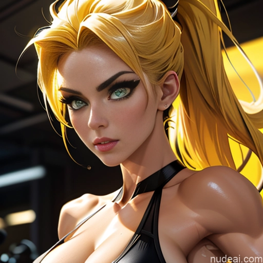 ai nude image of pics of Super Saiyan Woman Bodybuilder Busty Front View