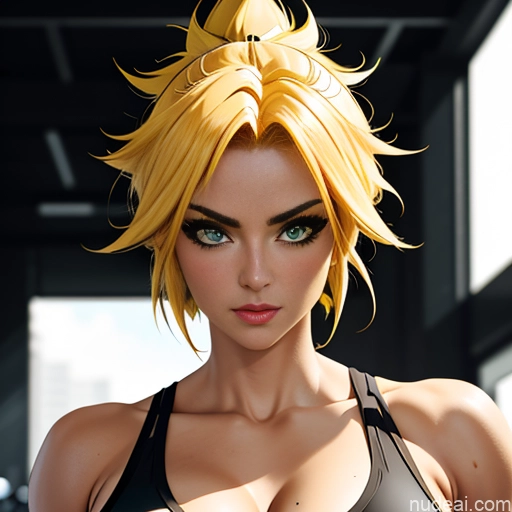 Super Saiyan Woman Bodybuilder Busty Front View Cosplay Martial Arts