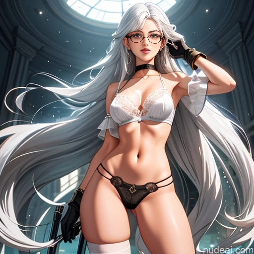 related ai porn images free for Woman One Skinny Long Hair Glasses 20s Seductive White Hair Bangs Straight White Soft Anime Thigh Socks Crisp Anime Choker Bedroom Gloves Panties Bra