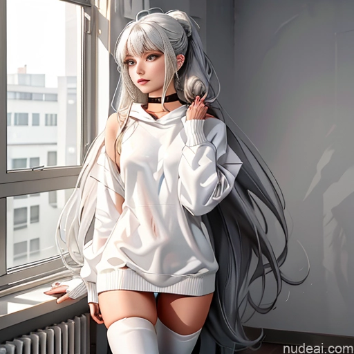 related ai porn images free for Woman One Skinny Long Hair 20s Seductive White Hair Bangs Straight White Soft Anime Crisp Anime Bedroom On Back Thigh Socks Sweater Choker Oversized Sweater/Hoodie Pov Panties