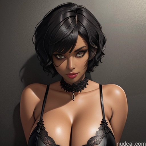 related ai porn images free for Dark Skin Goth Tribal Huge Boobs Short Hair Close-up View Bending Over Cleavage Black