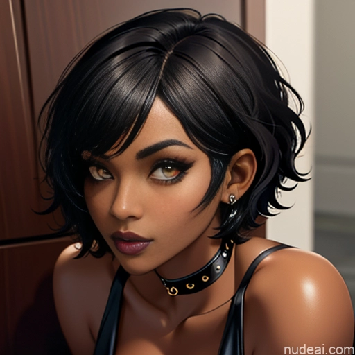 related ai porn images free for Dark Skin Goth Tribal Huge Boobs Short Hair Close-up View Bending Over Cleavage Black