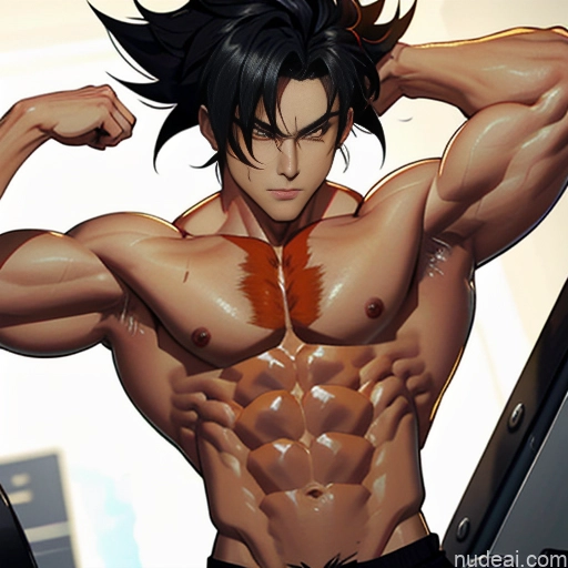 related ai porn images free for Super Saiyan 4 Neon Lights Clothes: Red Woman Muscular Abs Busty Front View