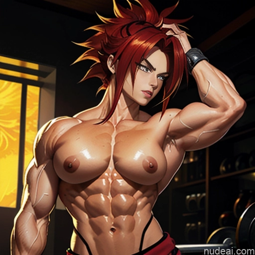 related ai porn images free for Super Saiyan 4 Neon Lights Clothes: Red Woman Muscular Abs Busty Several Front View