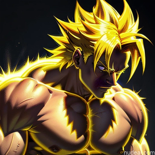 Super Saiyan Super Saiyan 4 Neon Lights Clothes: Red Neon Lights Clothes: Yellow Woman Bodybuilder Busty Front View