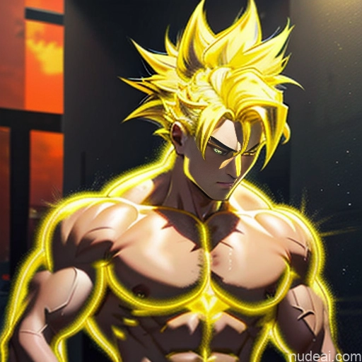 Super Saiyan Super Saiyan 4 Neon Lights Clothes: Red Neon Lights Clothes: Yellow Woman Bodybuilder Busty Front View Huge Boobs