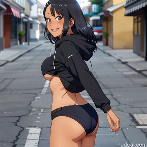 ai nude image of pics of Nagatoro Hayase, Hair Ornament, Brown Eyes, Hairclip ,dark Skin, Black Hair Huge Boobs Big Ass Cropped Hoodie Underboob Happy Street Front View Underwear