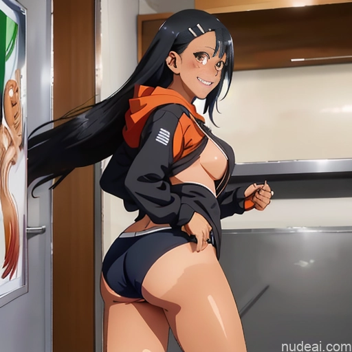 ai nude image of pics of Nagatoro Hayase, Hair Ornament, Brown Eyes, Hairclip ,dark Skin, Black Hair Huge Boobs Big Ass Cropped Hoodie Underboob Happy Front View Underwear Soft + Warm Restaurant