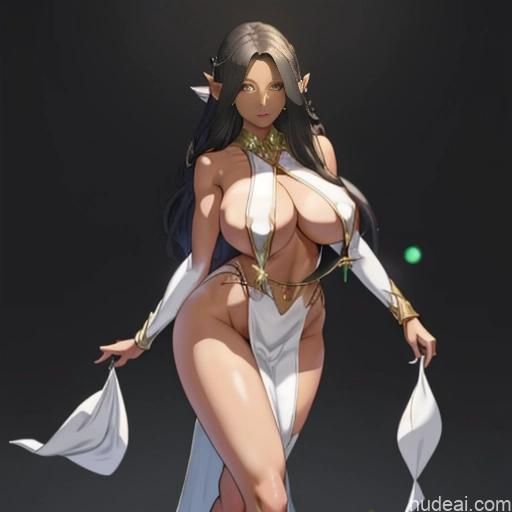 Busty Huge Boobs Perfect Boobs Beautiful Big Hips Long Legs Perfect Body Tall Dark Skin White Hair Elf Outfit/Elf Bikini Elf Revealing Clothes Of Cerestia Of Life (Last Origin) African Warm Anime Skin Detail (beta)