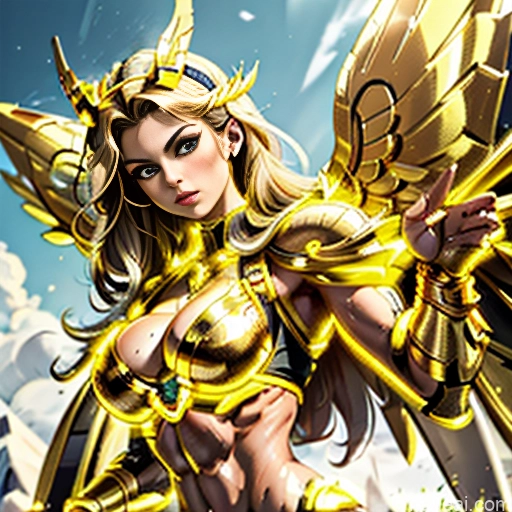 related ai porn images free for Woman Busty Muscular Abs Front View Has Wings Angel Fantasy Armor Viking Bodybuilder Perfect Boobs Detailed Gold Jewelry Neon Lights Clothes: Yellow Blonde SuperMecha: A-Mecha Musume A素体机娘