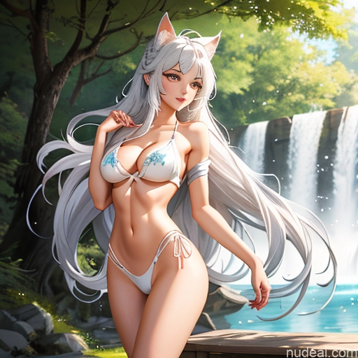 Ahri, 1girl, Long Hair, Animal Ears, Whisker Markings, Korean Clothes, Cleavage, Detached Sleeves White Hair Cute Monster Woman Sorority Busty Perfect Boobs Beautiful Big Ass Big Hips Perfect Body Long Hair 18 Bobcut Crisp Anime Bathroom Nude Topless Transparent