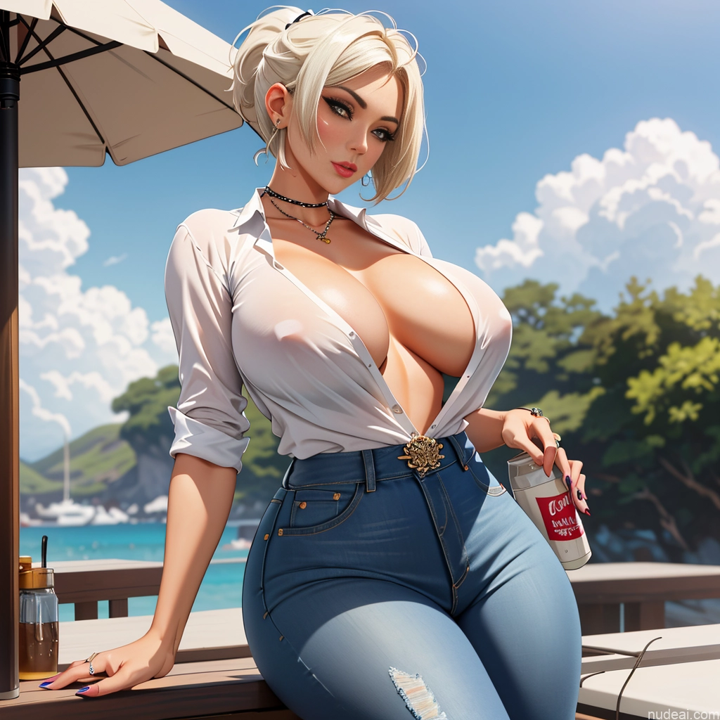 Woman Milf One Huge Boobs Perfect Boobs Beautiful Thick Short Hair Huge Sagging Breasts 50s Seductive Blonde White Hair Ponytail Skin Detail (beta) Soft + Warm Grocery Jeans Shirt Jewelry Pokies Wedding Rings Jeans Undone