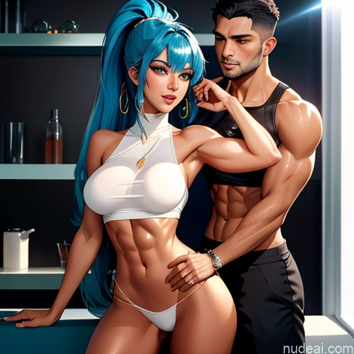 ai nude image of pics of Perfect Boobs Perfect Body Oiled Body 20s Seductive Blue Hair Ponytail Bangs Middle Eastern Soft Anime Bedroom On Back Cumshot Gold Jewelry Dark Lighting Detailed Nude Ahegao Woman + Man Busty Dark Skin Two Against Glass Sex