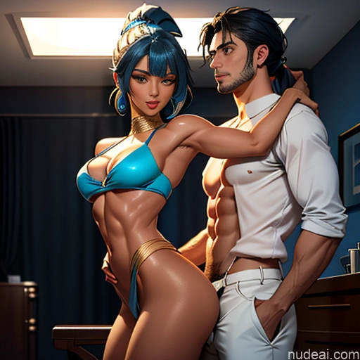 related ai porn images free for Perfect Boobs Perfect Body Oiled Body 20s Blue Hair Ponytail Bangs Middle Eastern Soft Anime Bedroom Gold Jewelry Dark Lighting Detailed Nude Woman + Man Busty Dark Skin Two Ahegao Pose Standing Thigh Sex Egyptian