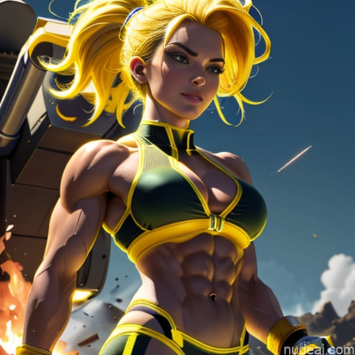 related ai porn images free for Super Saiyan Science Fiction Style Cosplay Busty Front View Battlefield Bodybuilder Neon Lights Clothes: Yellow Woman Abs