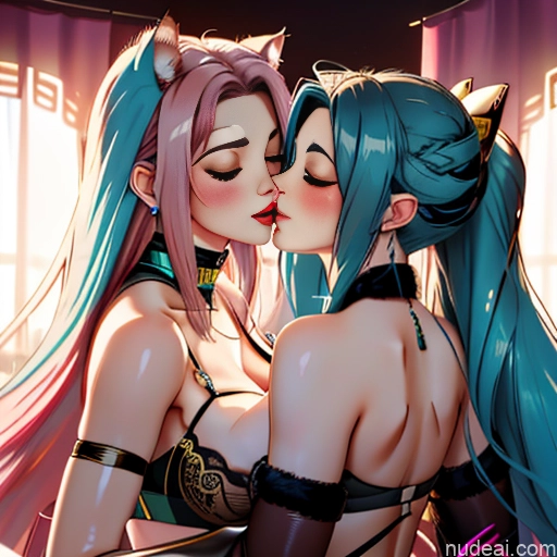 Woman Two Straight Korean Kisses On Back Stockings Panties Beautiful Blue Hair Sports Bra Ponytail Huge Boobs Big Ass Long Hair Bedroom Fairer Skin Gold Jewelry Pearl Jewelry Diamond Jewelry Dangerous Beast Cosplay Pink Hair Green Hair Brunette