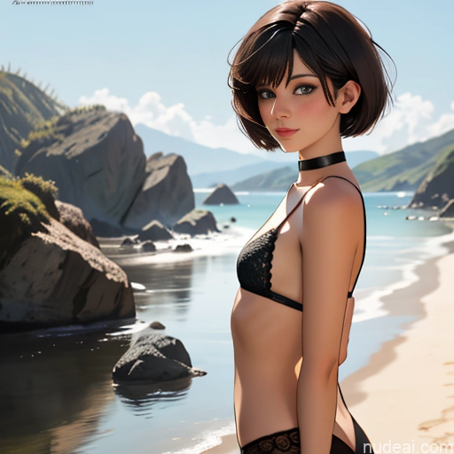 One Skinny Anime Small Tits Big Ass Short Short Hair 18 Brunette Pixie White Choker Dress Undressing Another