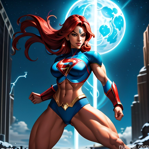 ai nude image of pics of Superheroine Superhero Busty Muscular Powering Up Abs Captain Planet