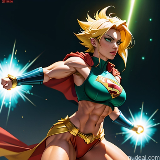 ai nude image of pics of Superheroine Superhero Busty Muscular Powering Up Abs Super Saiyan