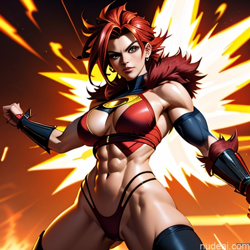 ai nude image of pics of Superheroine Superhero Busty Muscular Powering Up Abs Super Saiyan 4