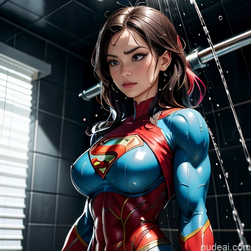 Superheroine Superhero Busty Muscular Abs Squirt Shower